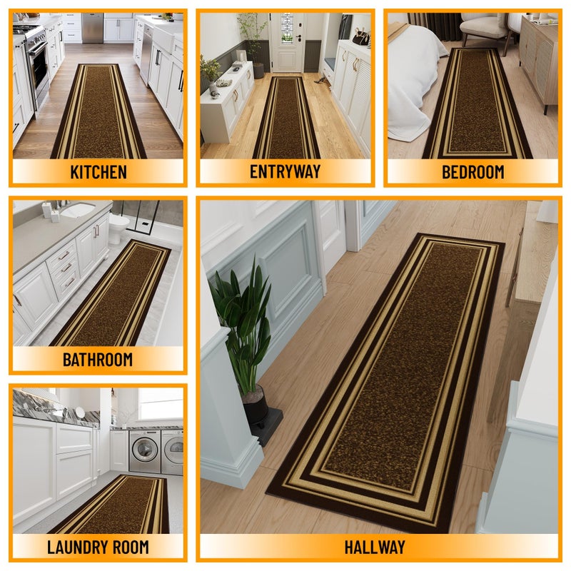 Ottomanson Hallway Runner Rug 2'7" x 9'6" Non Slip Border Area Rugs Easy to Clean Laundry Rug Runner Durable & Pet Friendly Floor Carpet Runners for Hallways Entryway Living Room Kitchen, Brown - Image 3